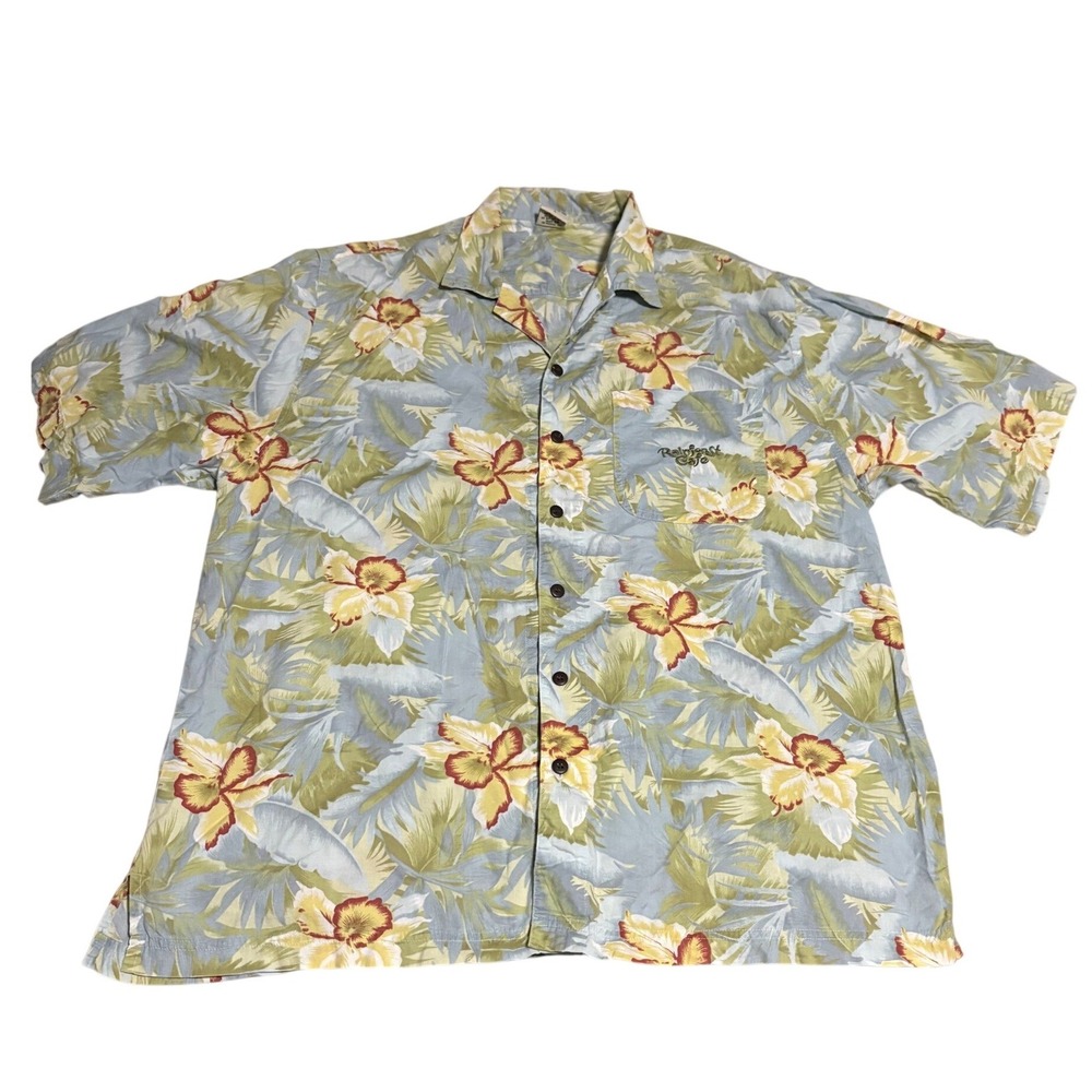VTG 90s Rainforest Cafe Hawaiian Shirt Mens Large L Floral Cotton Made Hong Kong